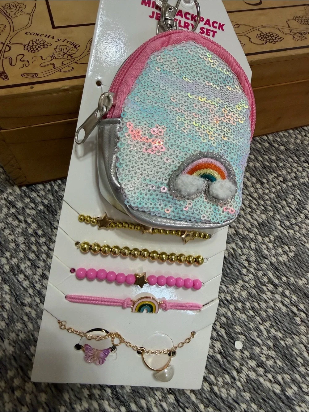 New Girls Mini Sequin Backpack & Jewelry 8 Piece Gift Set Bracelets & Rings